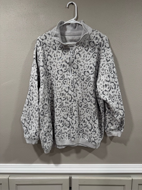 aerie Tops - Aerie Gray Leopard Print Half-Zip Pullover